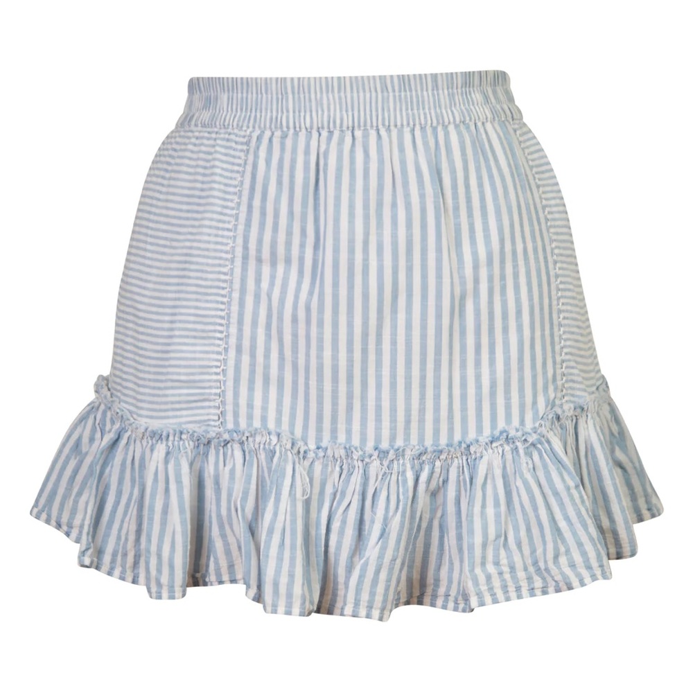 LoveShackFancy Pinstripe Blue White Mini Skirt